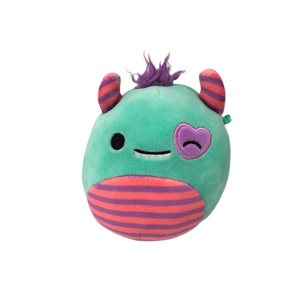 Original Squishmallows Jazwares‎ 6" Green Monster Plush Toy Purple Hair Striped